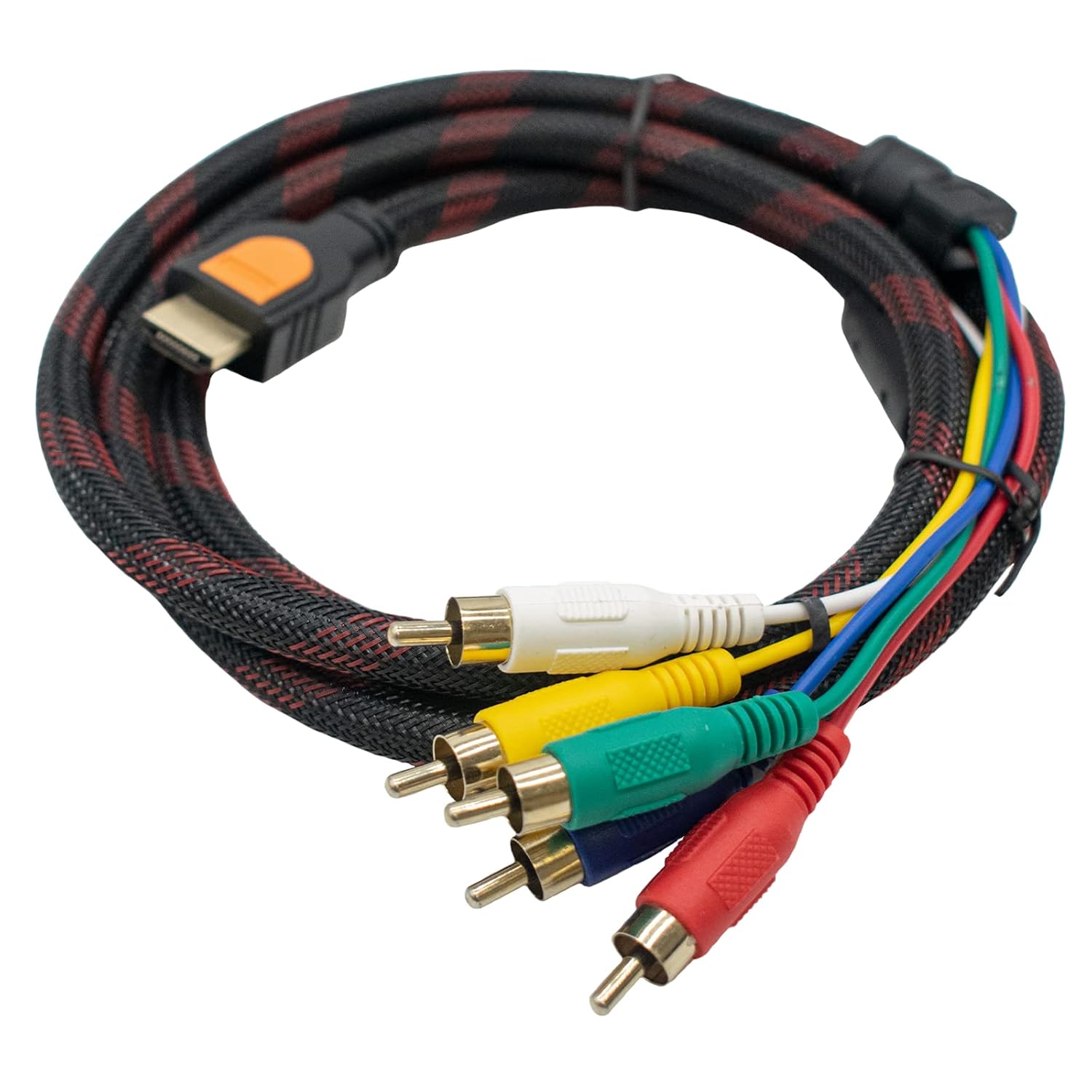 HDMI to 5 RCA AV Cable 1.5M (5ft) | HDMI Male to 5 RCA RGB Audio Video Cable | G-Plated Connectors | Braided Cable | 1080P Support for HDTV, DVD, TV & Projector