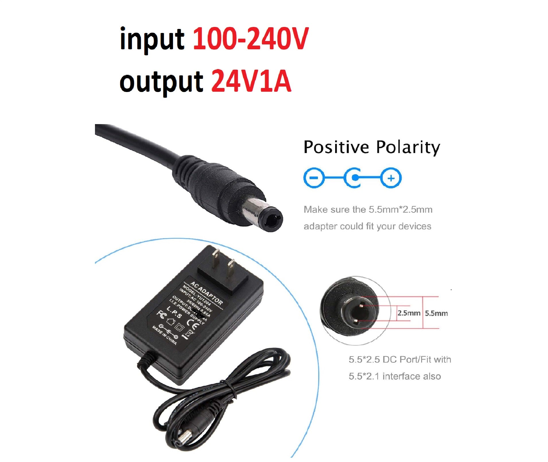 **⚡ 24V 1A Power Supply Adapter  DC Output • 5.5mm × 2.1mm Plug • Universal Switching Adapter**