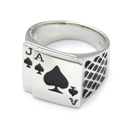Classic Cool Men's Jewelry Chunky Black Enamel Spades Ring Men Sliver Color