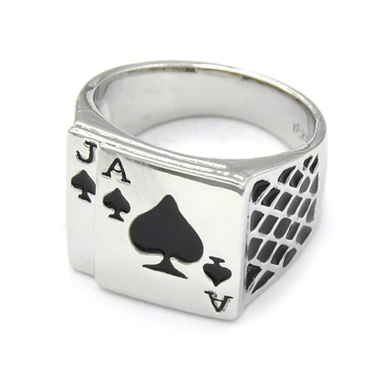 Classic Cool Men's Jewelry Chunky Black Enamel Spades Ring Men Sliver Color
