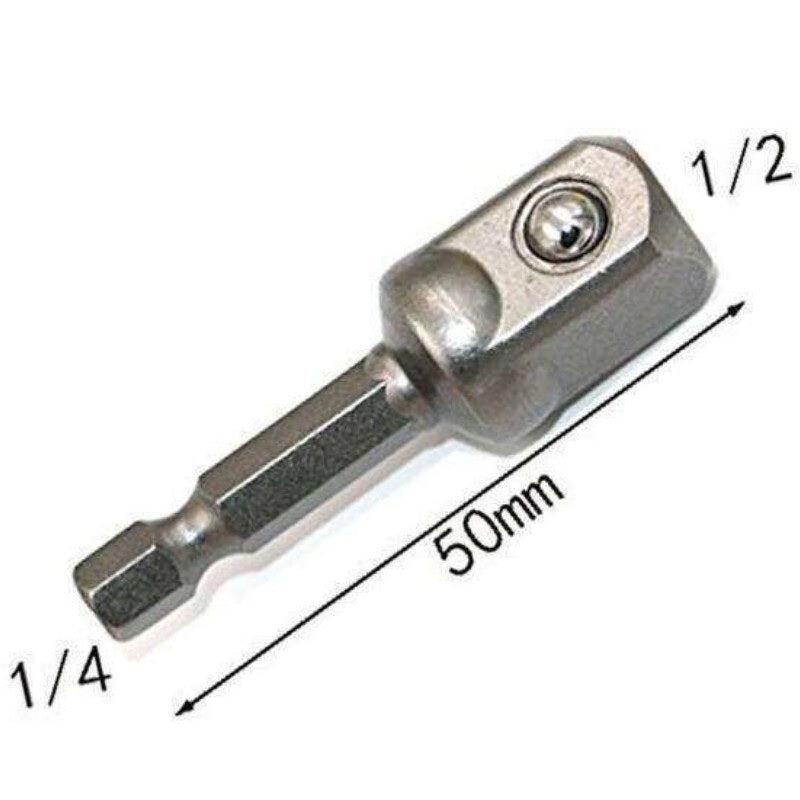 Hex Shank to Impact Driver Drill Bits Bar Socket Adaptor Set Hex Shank Steel Ball Socket Bit Adapter Set 1/2 * 1/4 * 50mm length ------ 1/4 " shank can be converted to 12.7mm square head