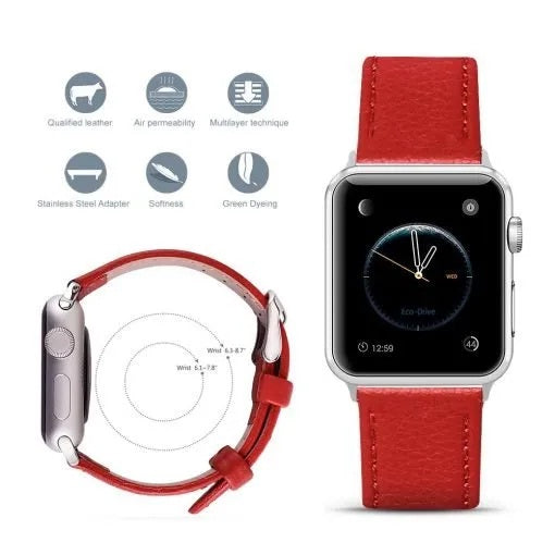 Leather i Watch Band – Red 42mm 44mm 45mm 49mm Rose Gold