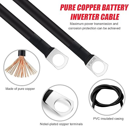 16mm Battery Cable,30cm/11.81in Power Inverter Cables Pure Copper Battery Inverter Cables with Ring Terminals for RV,Auto,