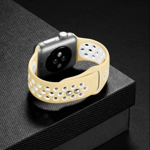 new fashion color full I Watch Band Breathable Silicone Sport Strap For 42mm 44mm 45mm 49mm Yellow / Whitel