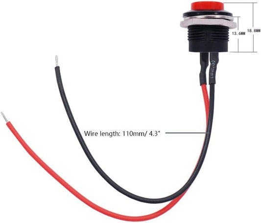 16mm Push Button Switch ON/OFF Momentary | 12V Round Push Button Power Switch with Pre-Wired Cable Red And Black color