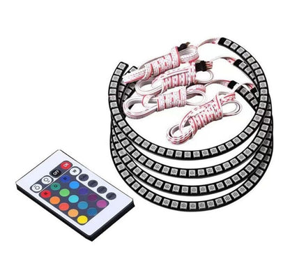 4 PCS 131MM RGB LED Angel Eye Halo Rings for BMW E46 E38 E39 3/5/7 Series – 5050 SMD Multi-Color Headlight Kit with IR Remote Control (16 Colors)
