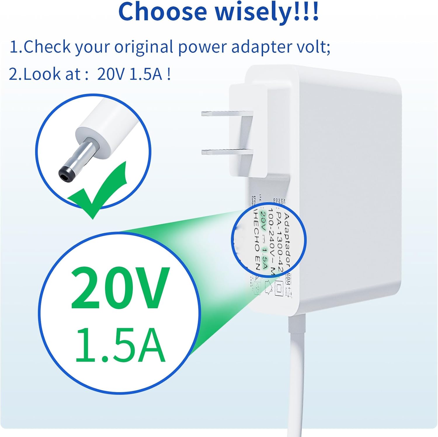 20V 1.5A Power Supply Adapter Charger – 1.5 Meter Cable, 4mm Jack Compatible with Smart Clock & Smart Display