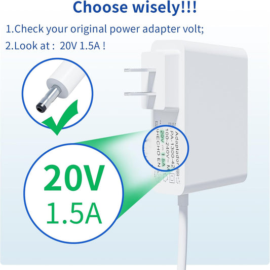 20V 1.5A Power Supply Adapter Charger – 1.5 Meter Cable, 4mm Jack Compatible with Smart Clock & Smart Display