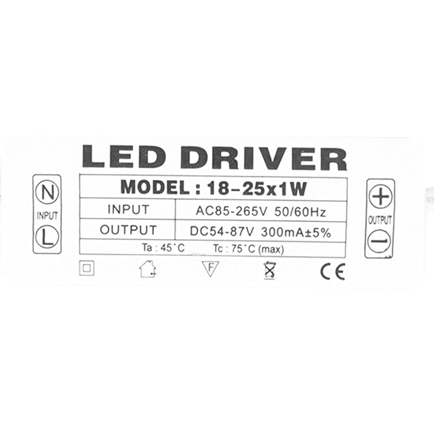 Lighting Driver LED Power Driver ABS 18-25x1W Constant Current 300mA LED Driver Transformer AC 85-265V to 54-87V DC