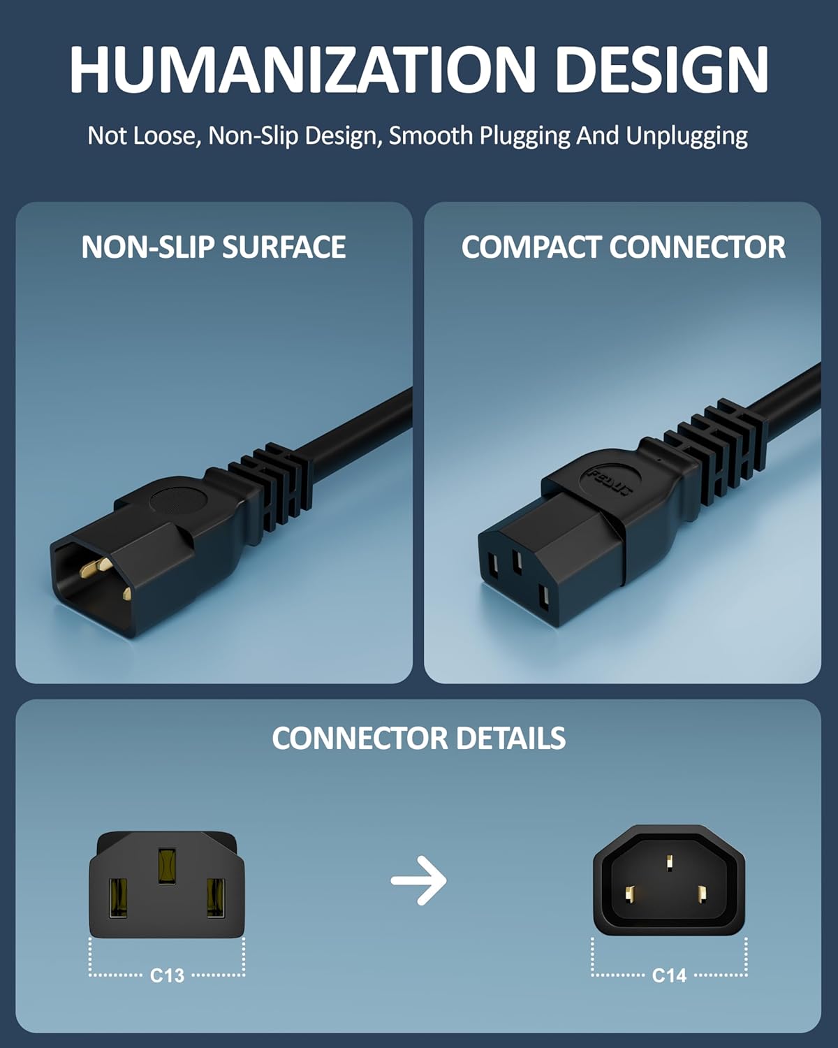 🔌 Male To Female Branded IEC C13 to C14 Link Power Cable – Heavy Gauge Power Extension Cord | 250V 10A | for Computer, Printer, SMPS, Monitor, Server, Display UPS - Heavy Gauge