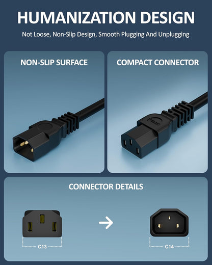 🔌 Male To Female Branded IEC C13 to C14 Link Power Cable – Heavy Gauge Power Extension Cord | 250V 10A | for Computer, Printer, SMPS, Monitor, Server, Display UPS - Heavy Gauge