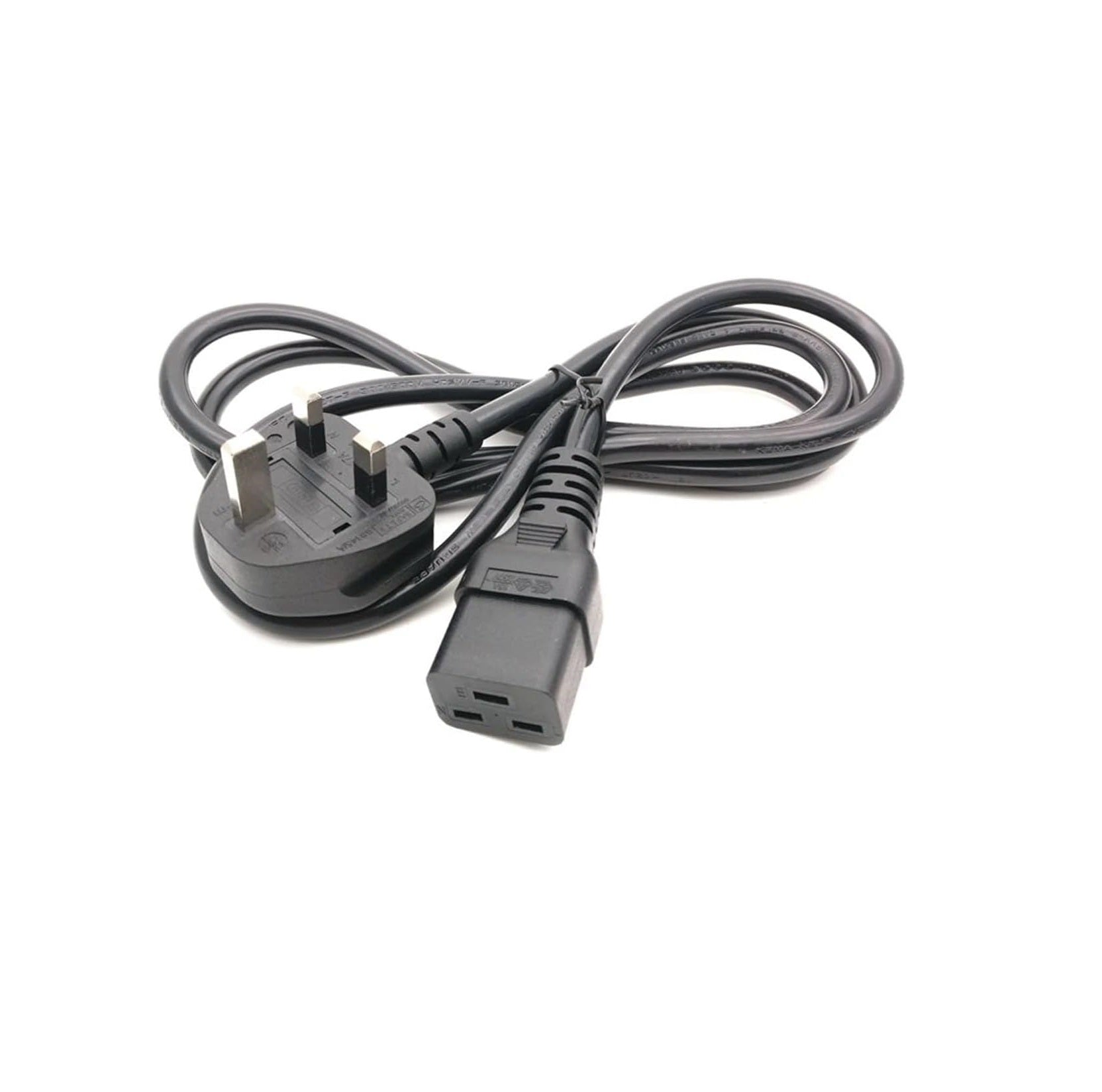 2 Meter UK 3 Pin Plug to IEC C19 Power Cable Black – Heavy Duty Power Cord for Server, UPS & PDU