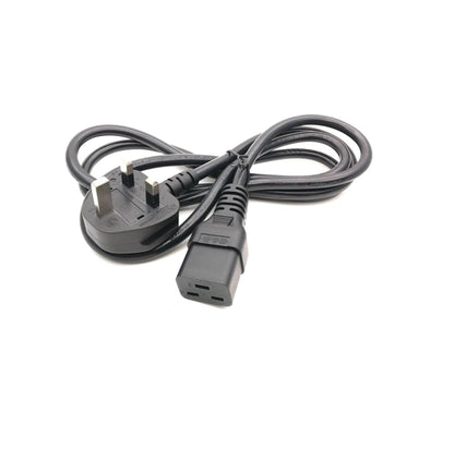 2 Meter UK 3 Pin Plug to IEC C19 Power Cable Black – Heavy Duty Power Cord for Server, UPS & PDU