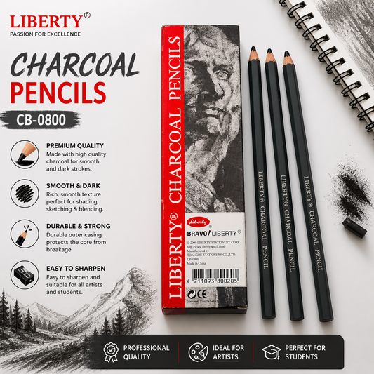 Liberty Charcoal Pencils CB-0800 – Professional Sketching & Shading Pencil Set