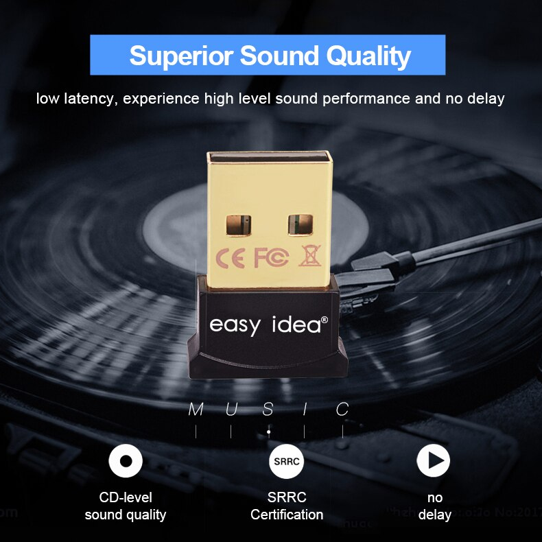 EASYIDEA Mini USB Bluetooth Adapter 4.0 Wireless Bluetooth Dongle Portable Dual Mode Transmitter 3Mbps Driver 33ft/10m