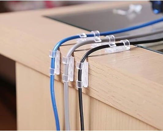 20PCS Transparent Self-Adhesive Cable Clips – Wall Mounted Cord Organizer Holder, Wire Management Clips for USB, Charger, TV, Office & Home