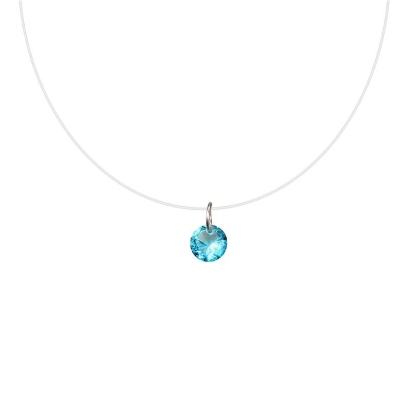 Zircon Sky Blue Pendant Necklace – 8mm Transparent Fishing Line Chain – Elegant Fashion Jewelry Gift for Women