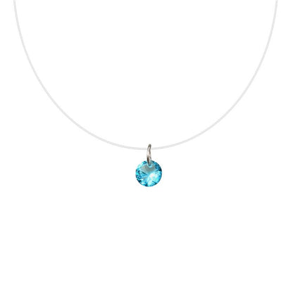 Zircon Sky Blue Pendant Necklace – 8mm Transparent Fishing Line Chain – Elegant Fashion Jewelry Gift for Women