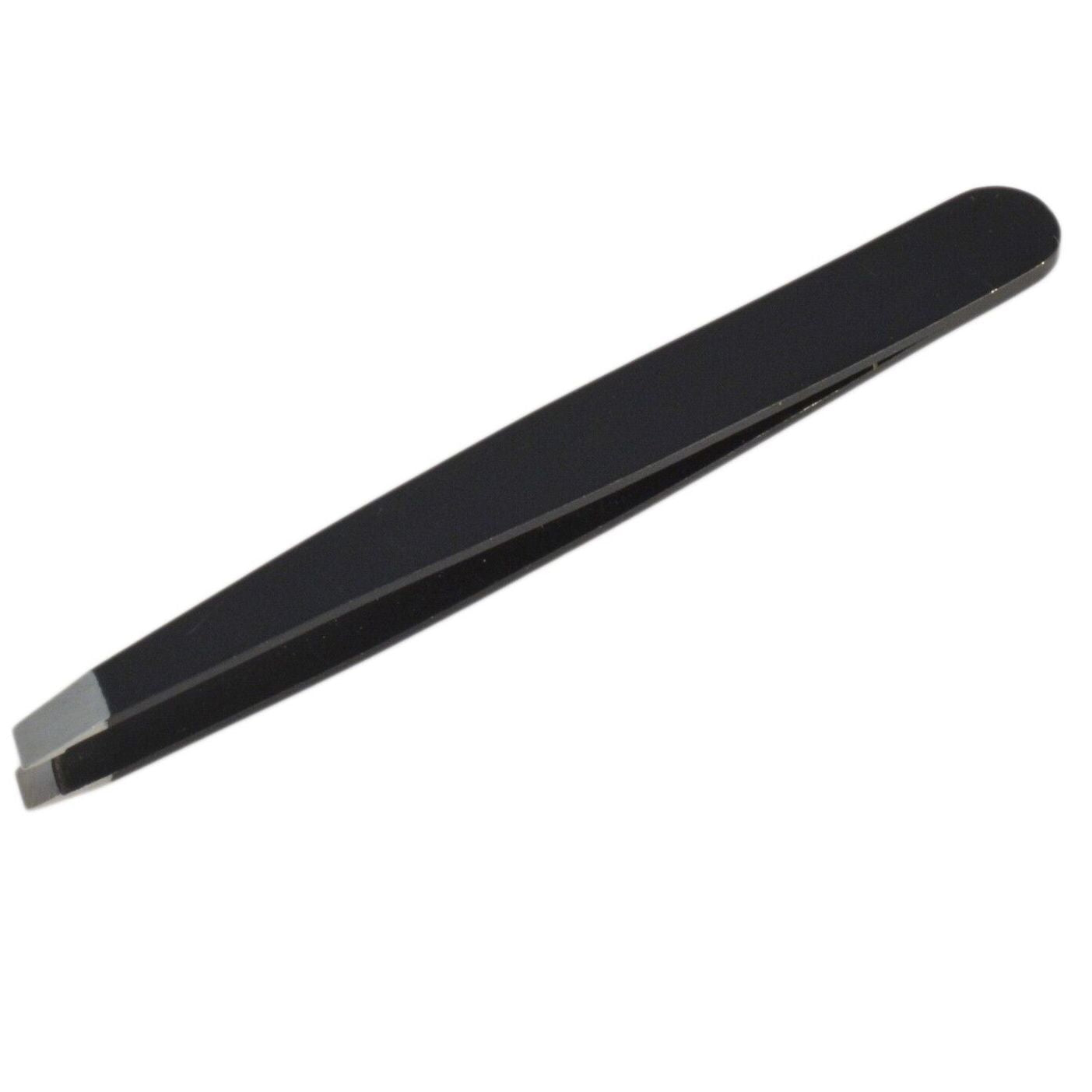 Roofa Spain Deluxe Slant Tip Tweezer Black Stainless Steel Tweezers | Professional Slant Tip For Eyebrows splinter removal, ingrown hair handling | Extra Sharp Hair Removal Tool | For Eyebrow Shaping | For Men And Women