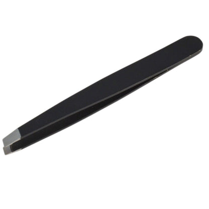 Roofa Spain Deluxe Slant Tip Tweezer Black Stainless Steel Tweezers | Professional Slant Tip For Eyebrows splinter removal, ingrown hair handling | Extra Sharp Hair Removal Tool | For Eyebrow Shaping | For Men And Women