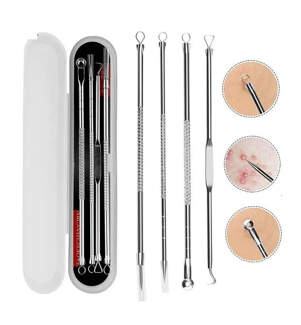 Blackhead Remover, A One 4PCS Stainless Facial Acne Spot Pimple Remover Extractor Tool Comedone Acne Removal Kit (Silver)