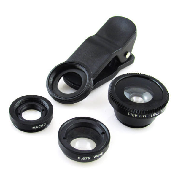 Fish Eye Lens 3 In 1 Metal Mobile Lenses Fish Eye Clip-On Wide Angle Camera Lens for Phone – Compatible with All Smartphones, Tablets, iOS & Android