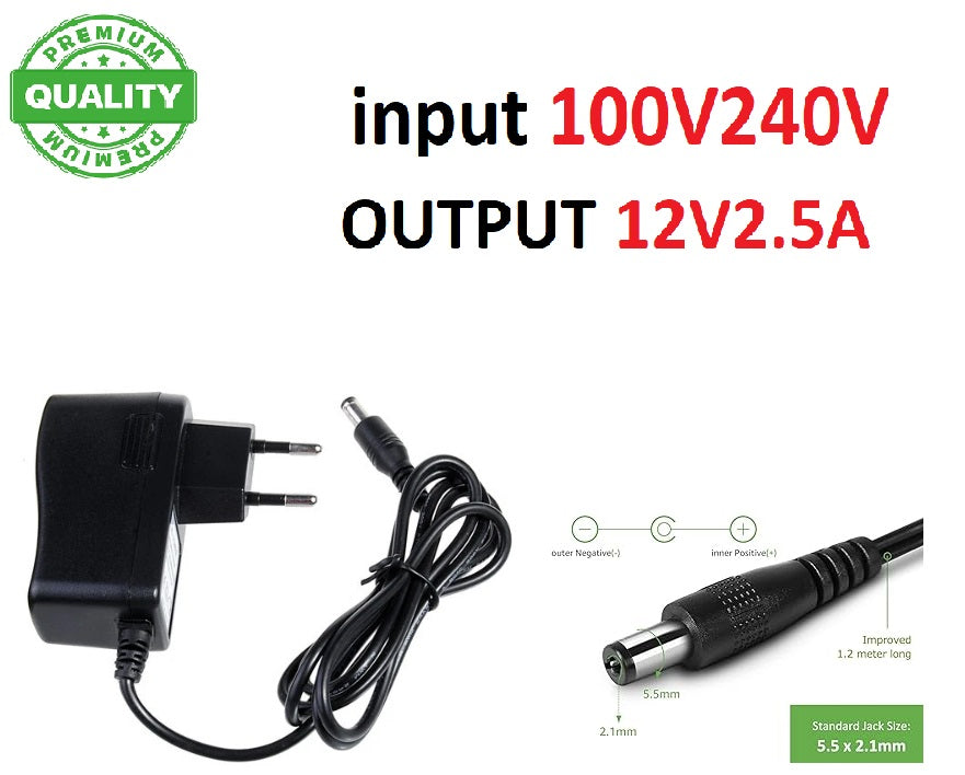 12V 2.5AMP DC Power Adapter Powers Supply AC Input 100-240v  50/60hz Dc Output 12 Volt 2.5 Amps CCTV Camera,SMPS LCD Monitor,Router Modem,LED Strip Light,Set Top Box,Router,TV Power Adaptor,