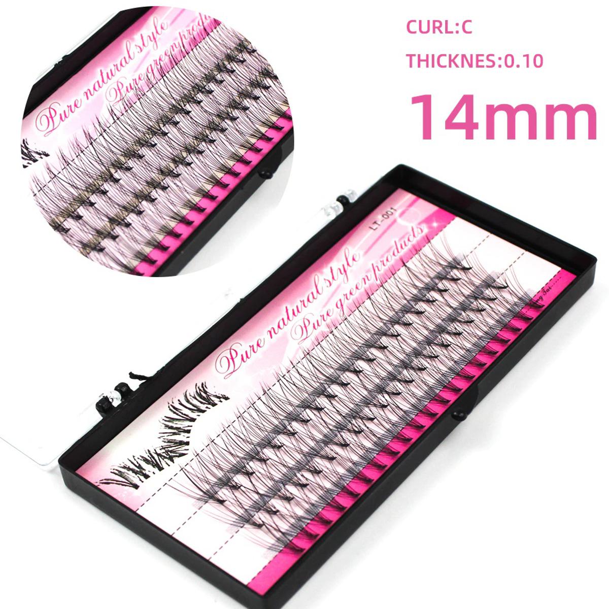Eyelashes Pure Natural Style and Eye Lash Length 14mm Curl C , 10 D , Pure Green Products Making Up Tool