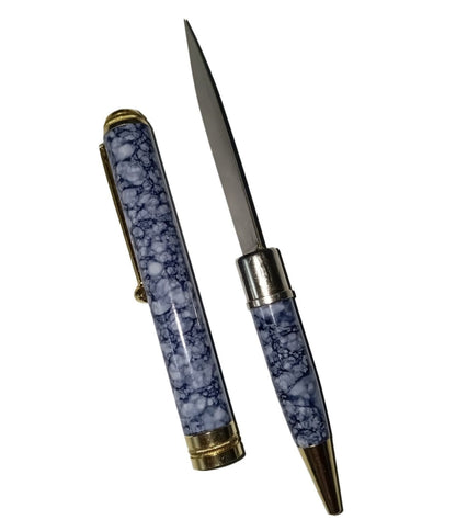 ✒️ Premium Solid Metal Made Marble Pattern Pockit Pen & Letter Opener Frute Cuting Self Defance Set  Elegant Design | Office & Gift Use