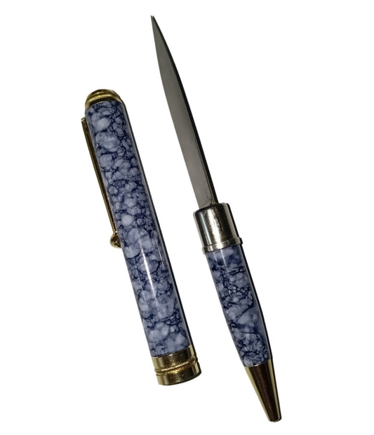 ✒️ Premium Solid Metal Made Marble Pattern Pockit Pen & Letter Opener Frute Cuting Self Defance Set  Elegant Design | Office & Gift Use