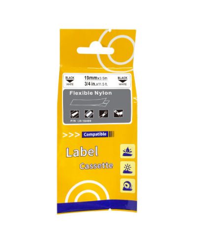 Printer White Nylon Ribbon Cartridge 19mm x 3.5m Black on White Flexible Label Tape 3/4 Inch
