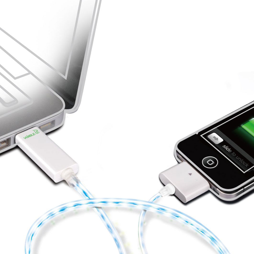Dexim Visible Current Flow USB 30 Pin Data Cable White – Fast Charging &amp; Reliable Data Transfer for iPhone iPad iPod