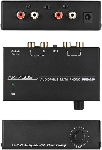 Generic Phono Preamp, AK-750S Audio Fan M/M Phono Preamp Amplifier, Level Control Preamp Amplifier RCA Input Output Interface US/EU Plug Adapter European Regulations
