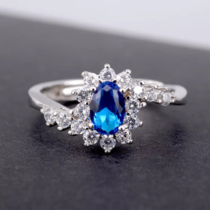 European and American popular zircon inlaid royal Stone 925 silver-plated white gold ring simple and generous oval center Long Life Coating Premium Quality Ring Best For Gift and Self Use