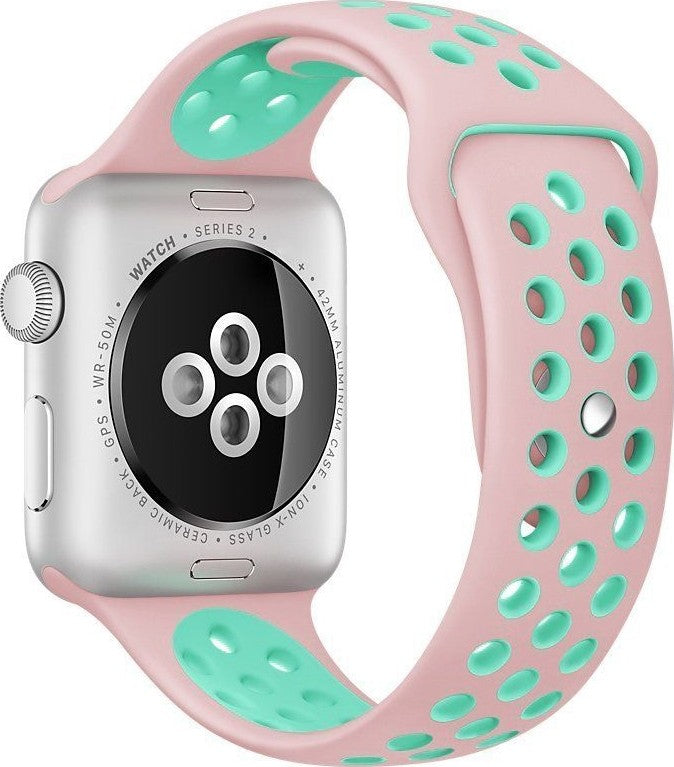 unique Color new fashion Perforated Sport Band made of soft silicone with smooth finish- Pink / Green tea pink for 38mm 40mm 41mm