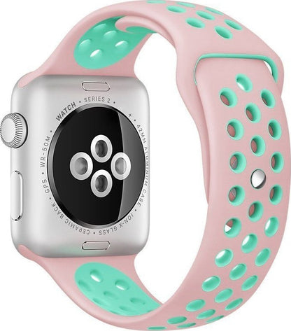 unique Color new fashion Perforated Sport Band made of soft silicone with smooth finish- Pink / Green tea pink for 38mm 40mm 41mm