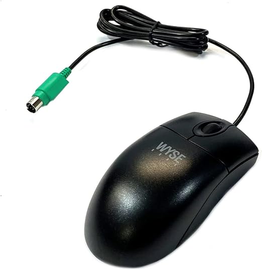 High-Quality PS/2 Optical Mouse (Black) – 3-Button Design with Scroll Wheel, 2 Meter Cable, Green 6-Pin Connector
