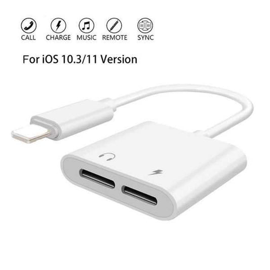2 in 1 Lightning to Dual Lightning Jack Audio + Charger Headphones Audio Adapter Music Charge