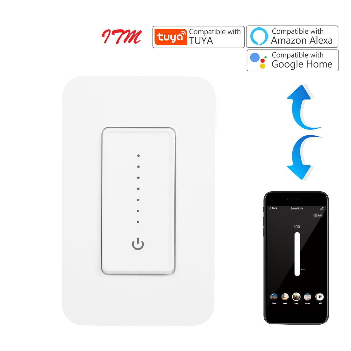 Moticslink Wifi Dimmer Switch Remote Control Fan Speed Controller Dimmer Switch with Scene Timing Compatible with Alexa Google Home
