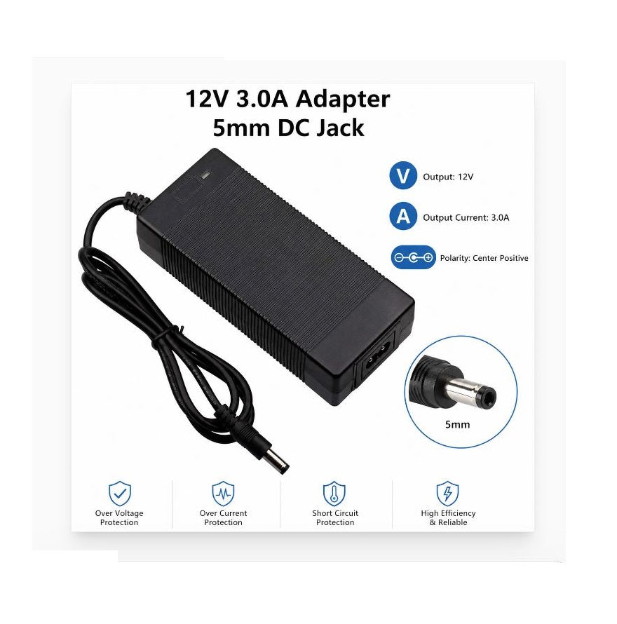 12V 3A Power Adapter with 5mm DC Jack – 100-240V AC Input, 12V 3A Power Adapter with 5mm x 3.5mm Center Pin DC Jack – AC 100-240V | Stable DC Power Supplycm Cable, Stable DC Power Supply
