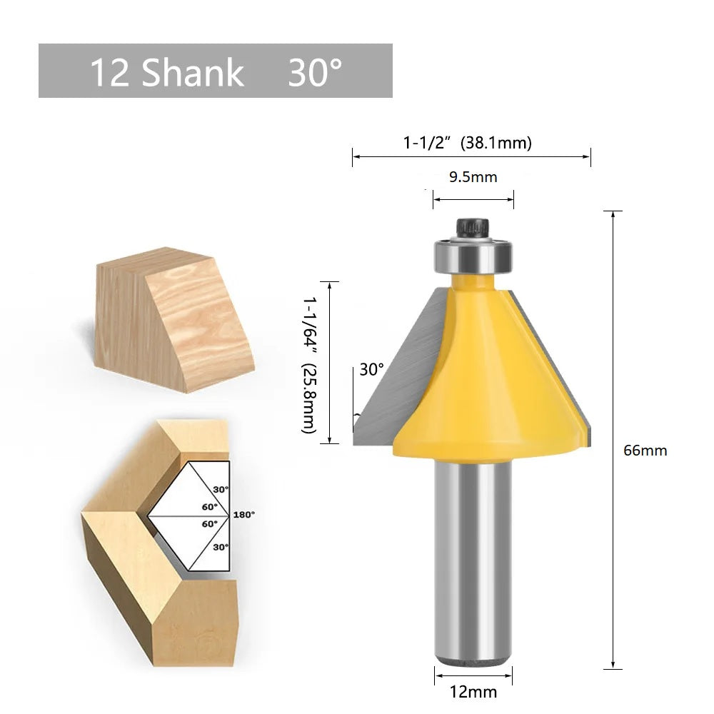12.7mm Shank Chamfer Router Bit with Bearing Guide Degree 30  Wood Edge Trim Milling Cutter