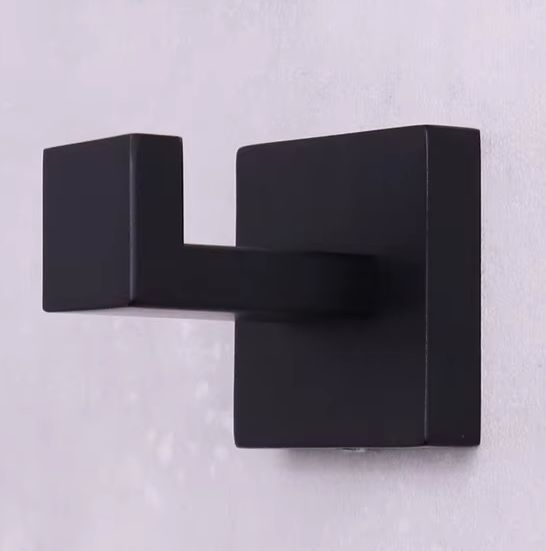 Stainless Steel Non-Magnetic Black Robe Hook – Brushed Square Wall-Mounted Hanger for Clothes & Towels