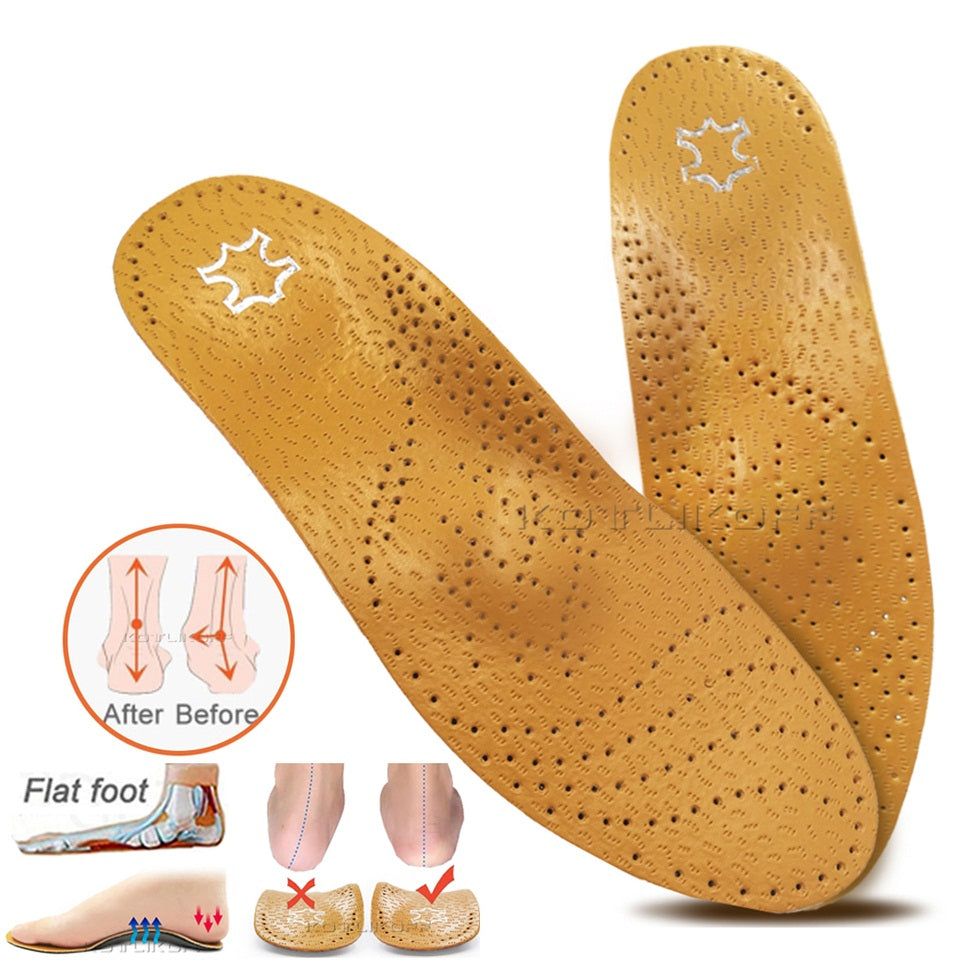 EID High quality Leather orthotic insole for Flat Feet Arch Support orthopedic shoes sole Insoles for feet men and women OX Leg