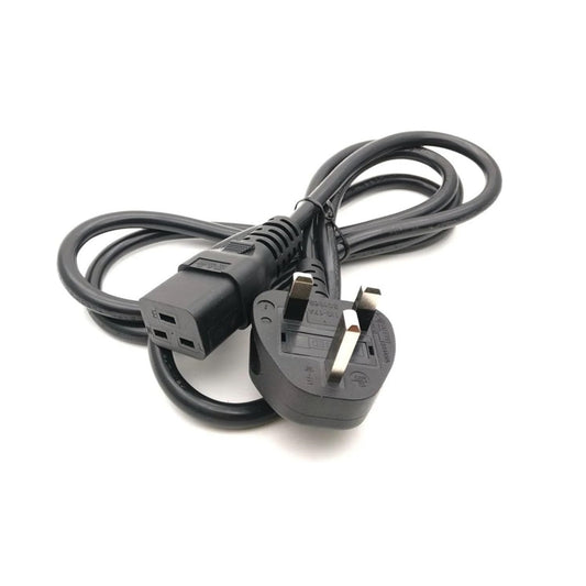 2 Meter UK 3 Pin Plug to IEC C19 Power Cable Black – Heavy Duty Power Cord for Server, UPS & PDU
