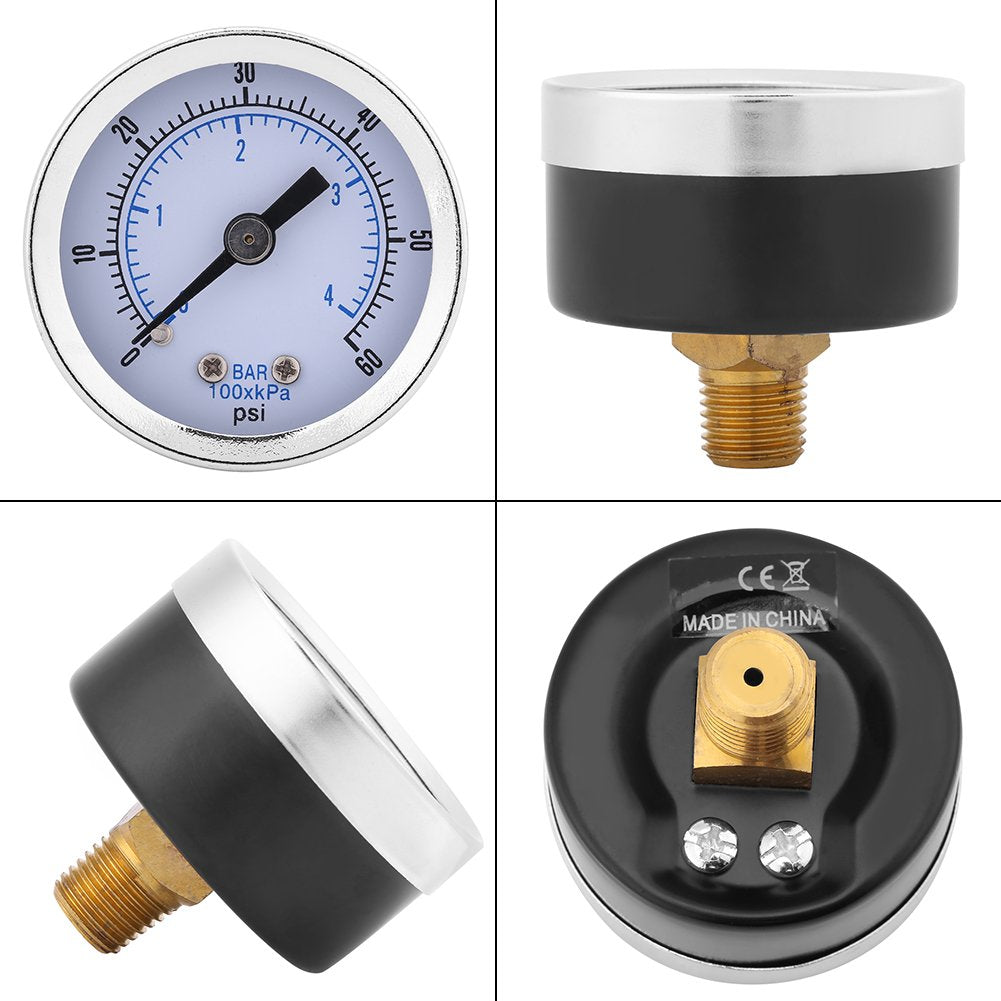 0–60 PSI Pressure Gauge 1/8" BSPT Thread – Dual Scale Bar/PSI Meter for Air, Oil & Hydraulic System