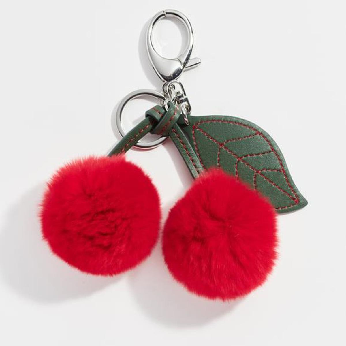 Cute Cherry Faux Pom Pom Soft Fluffy Ball Key Chain Car Keying Bag Wallet Pendant Ornament (Red)
