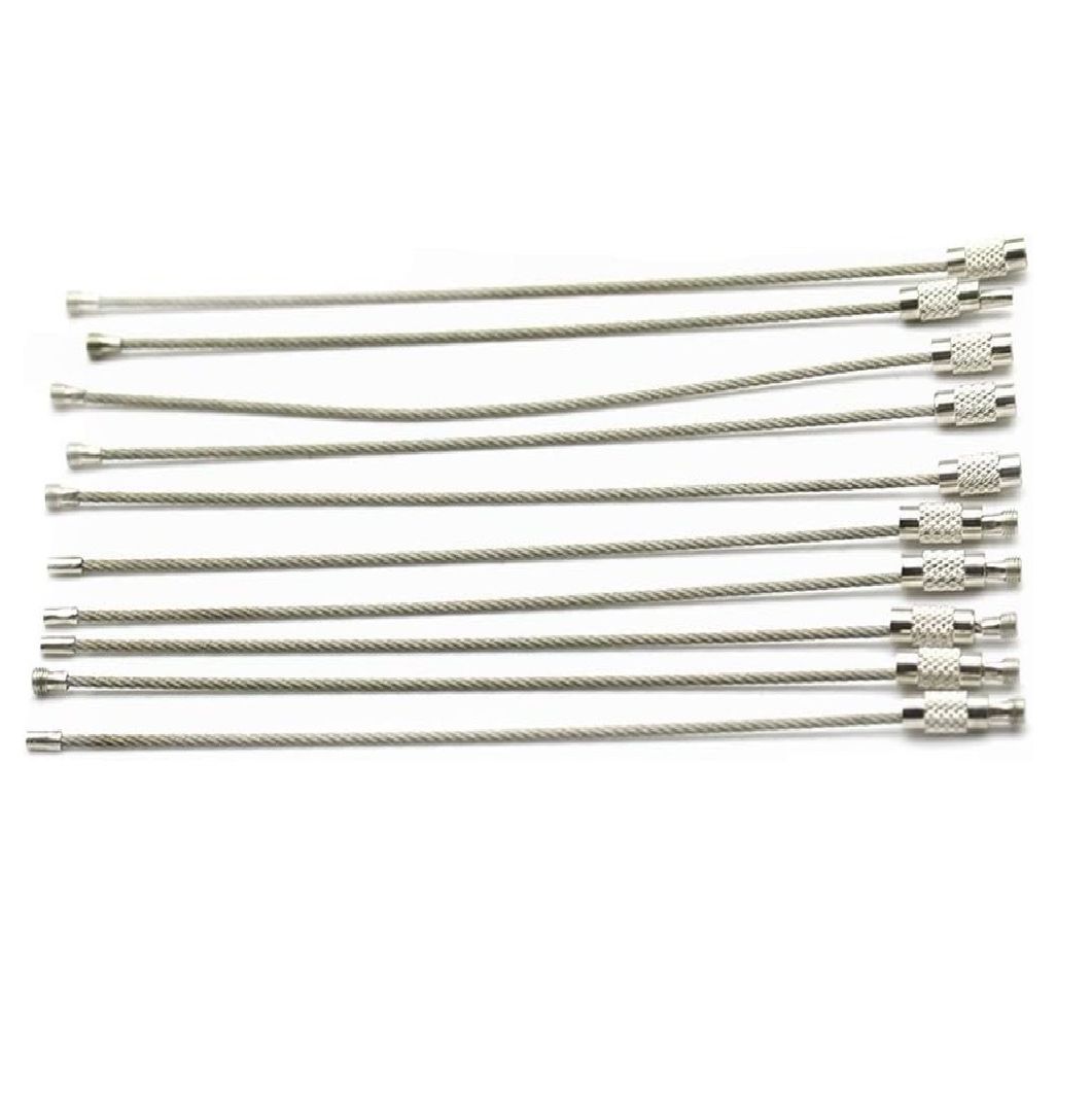 2 pcs Stainless Steel Wire Keychain Screw Lock Cable Ring 20cm x 2mm – Premium Heavy Duty Key Ring for Outdoor Hiking, Camping & Travel