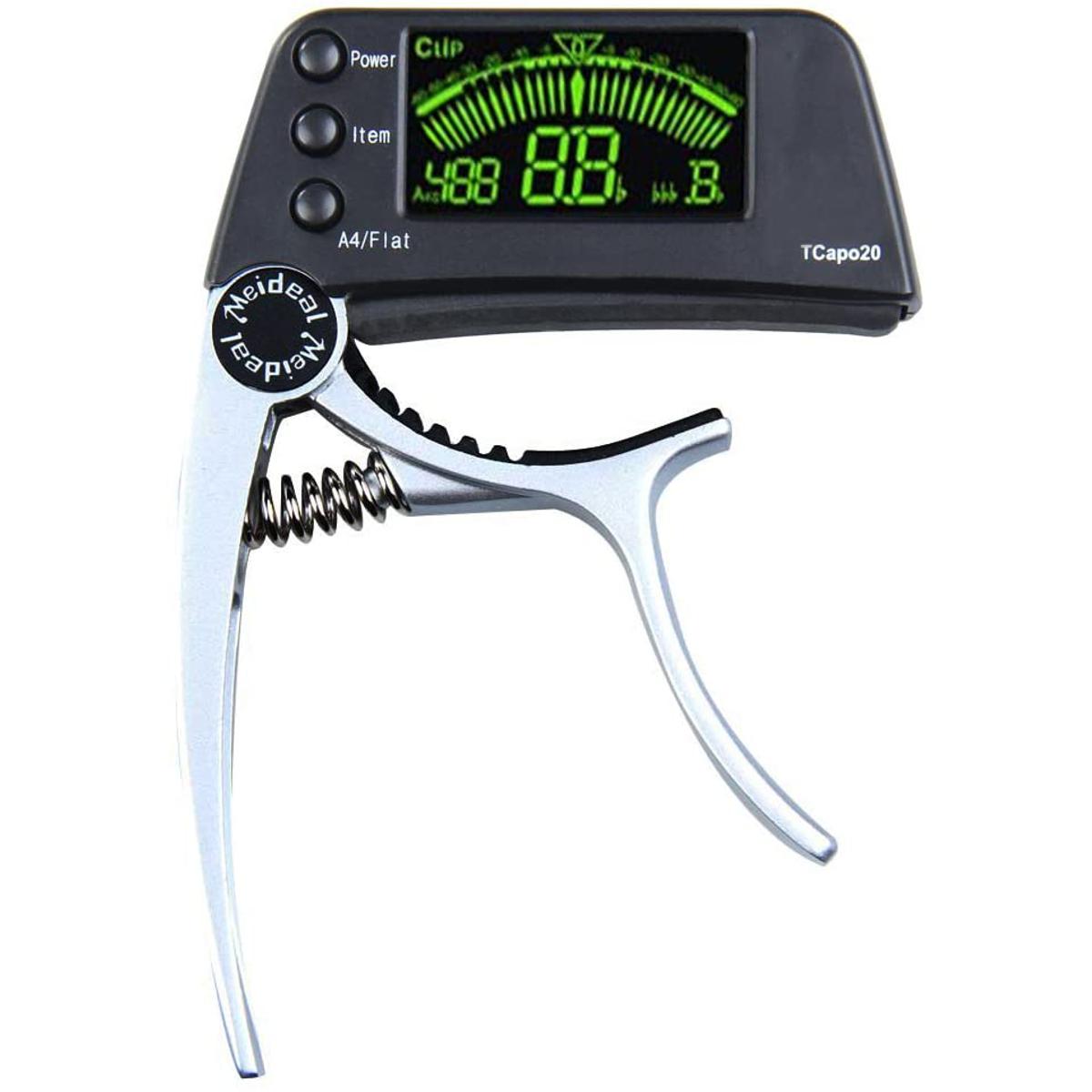 Meideal TCapo20 Alloy Professional Acoustic Electric Guitar Bass Violin Capo Tuner Silver