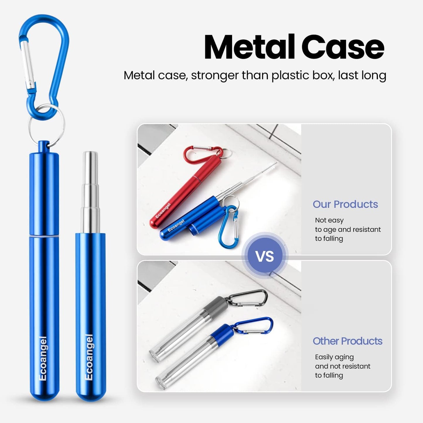 Stainless Steel Drinking Straws with Aluminum Case,Cleaning Brush,and Keychains
