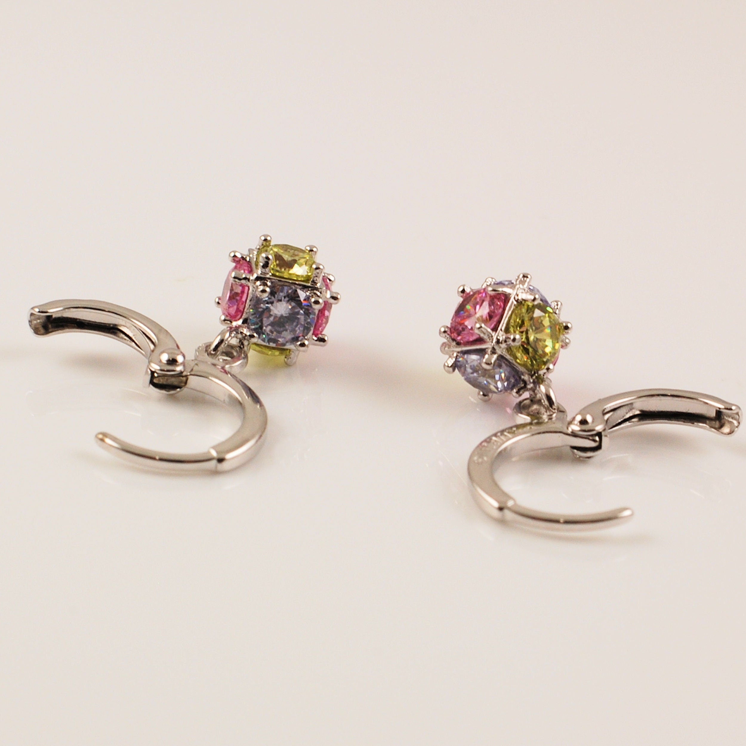 ✨ Elegant Multicolor Crystal Hoop Earrings  Silver-Tone | Premium Finish | Lightweight & Stylish